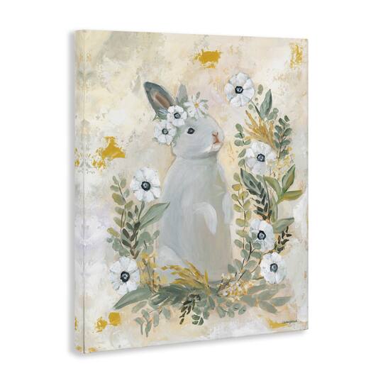 Stupell Industries Bunny with White Blooms Canvas Wall Art